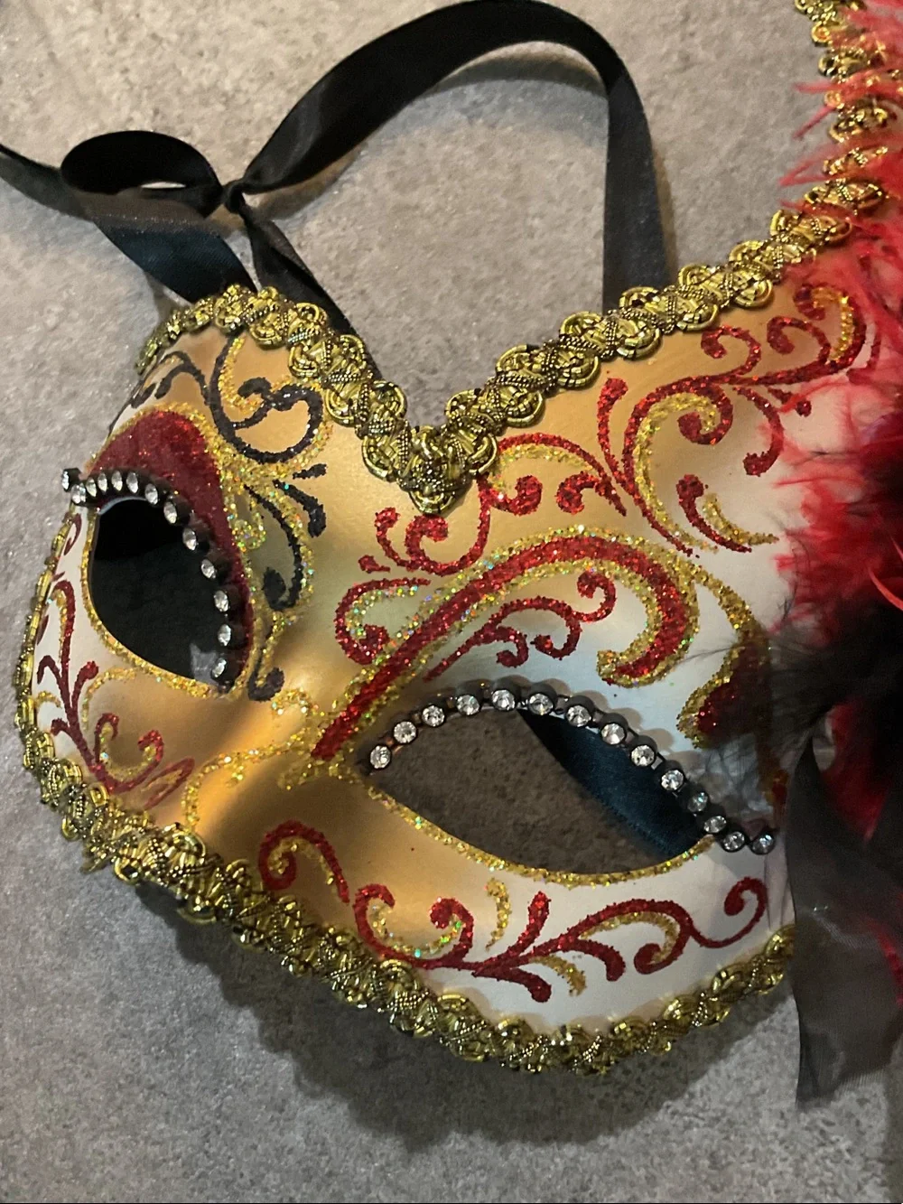 Pier 1 Gold and Red Feathered Venetian Mask